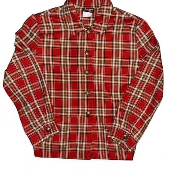 Rare Vintage VTG Flannel Plaid Lightweight Coat with unique buttons womens sz L - Picture 2 of 7